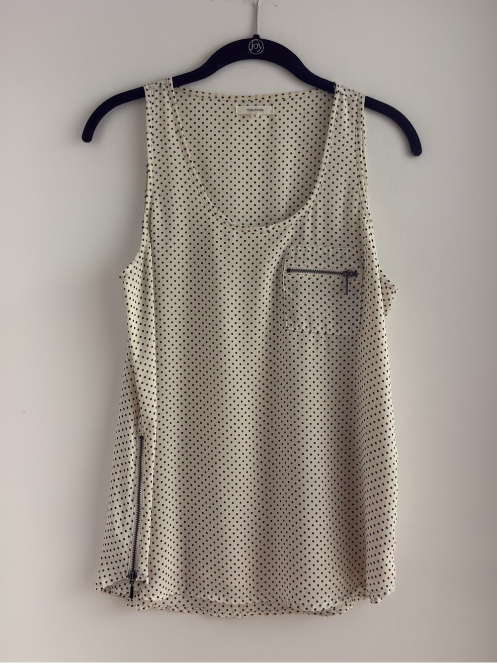 Maurices Cream Polka Dot Sleeveless Tank with Zip Accents